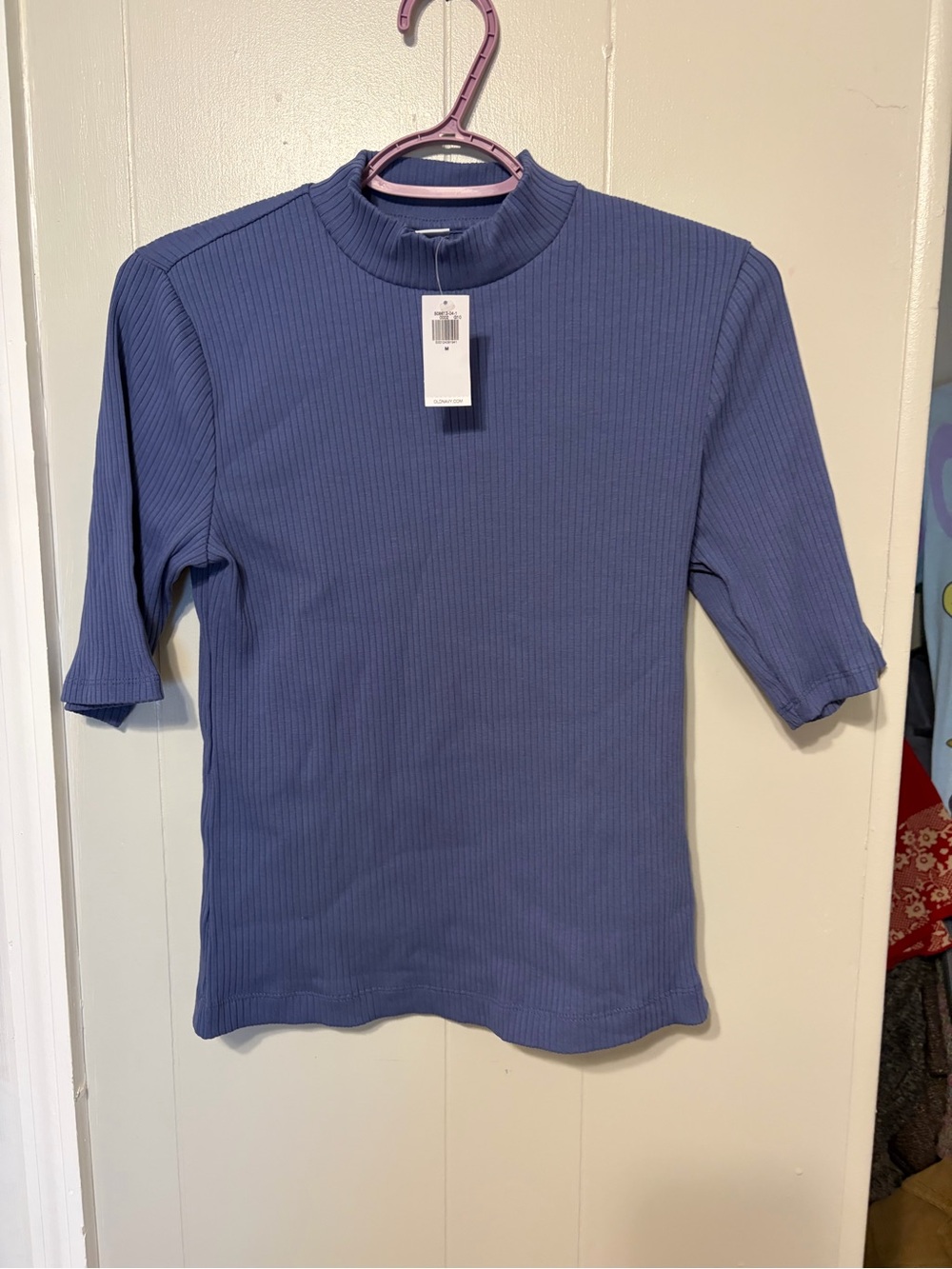Old Navy Ribbed Mock Neck Top in Dusty Blue